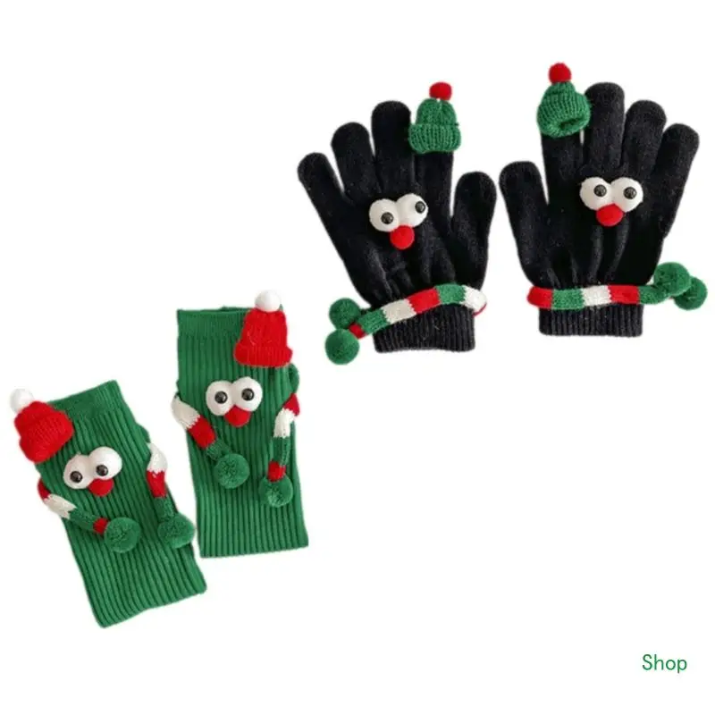 Dropship Holiday Theme Santa Hat Decors Gloves Knitted Gloves/Socks Festival Handwear Lovely Knitwear Gloves/Socks for Christmas