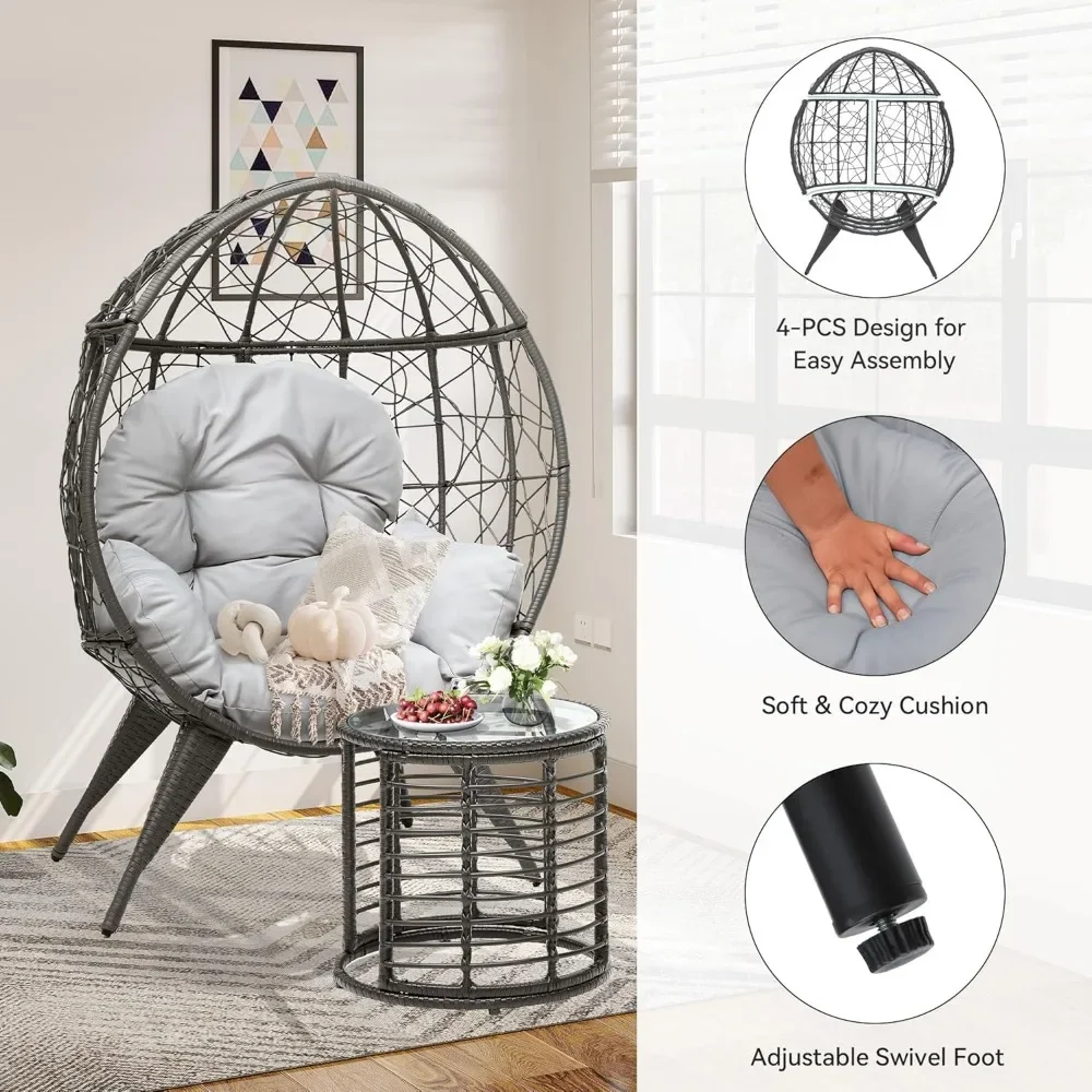 Egg Chair with Table Outdoor Egg Lounge Chair with Cushion Wicker PE Rattan  Included for Patio,Garden,Backyard