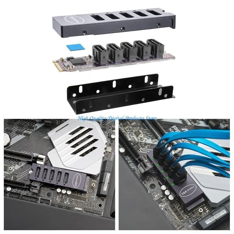 

U2JE M.2 NVMe to Adapter 5 Ports PCI-Express to SATA3.0 6Gbps Adapter Converter Hard Drive Extension- Card JMB585 2280