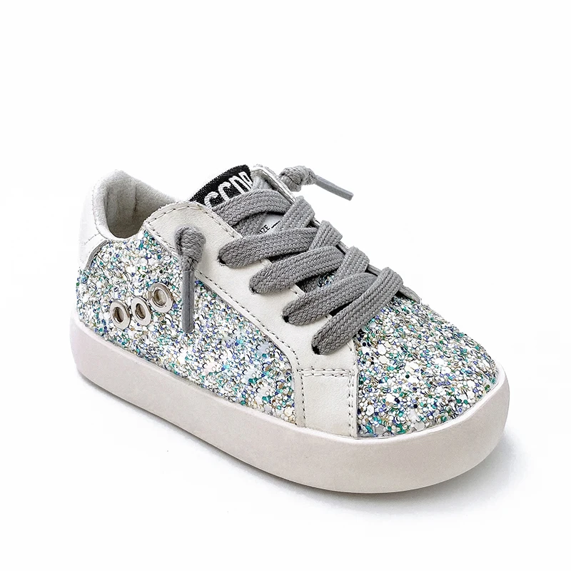 Toddler Children\'s Sports Run Shoes Glitter Fashion Sneakers for Girls Custom Designer Star Kids Causal Shoes Silver