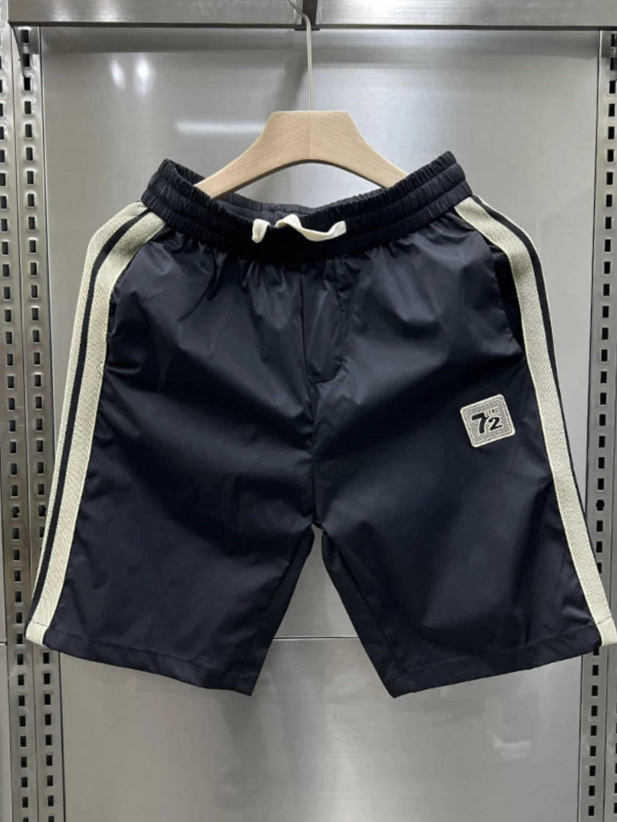 Heren zomer casual gestreepte broek vijf-punts strandkleding jongerenmode rechte pijp ket-design strijkvrij