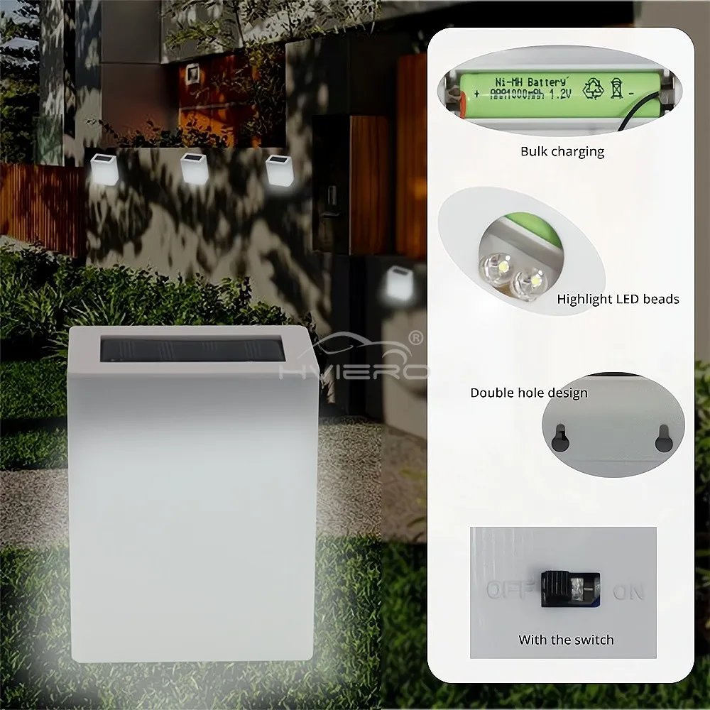 Lampada da parete per corridoio quadrato a luce notturna solare a LED Cortile esterno Parco Giardino Villa Prato Recinzione Grondaia Decorazione impermeabile per la casa