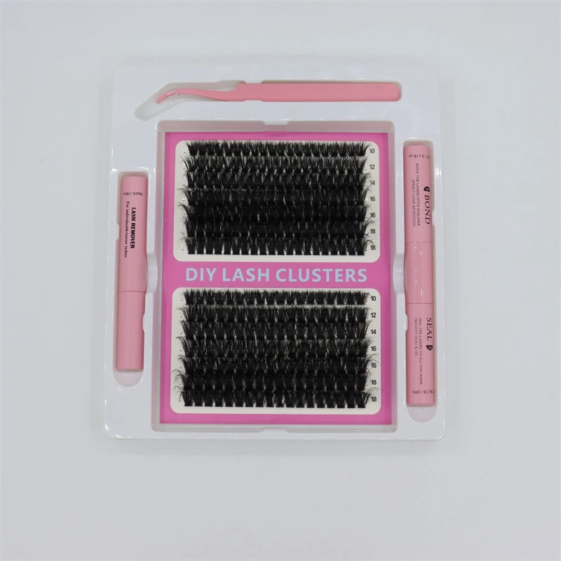 ขนตาปลอมแบบ D Curl Clusters 40D-200D พร้อมชุดกาวแบบถอดได้ ที่หนีบกาวสำหรับต่อขนตา