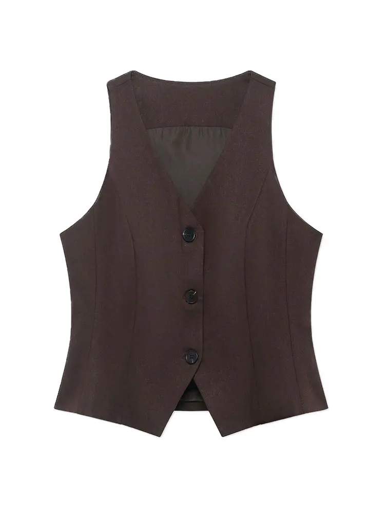 Women's Fashion Solid Color Waistcoat Front Button V-Neck Chic Vest Top Female Outerwear