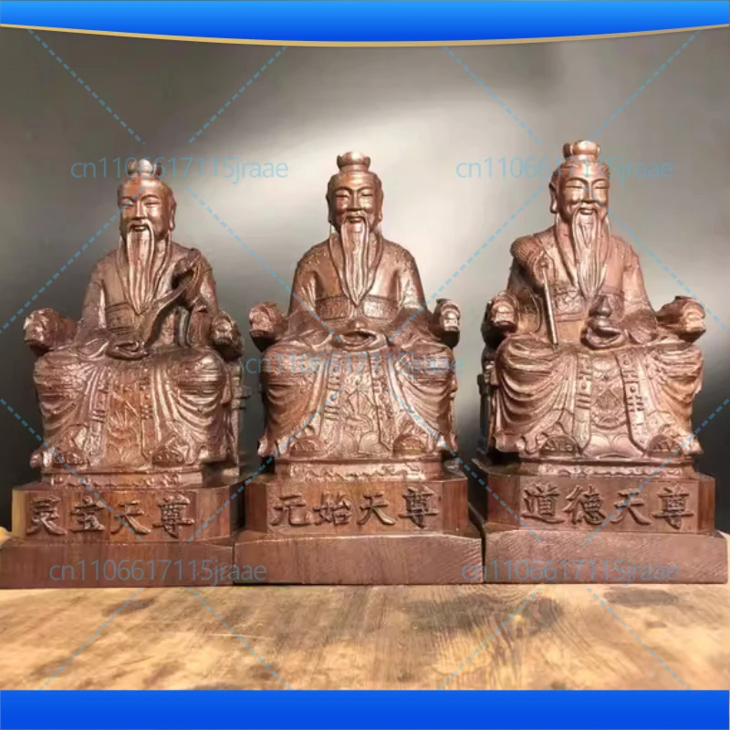 Hand Carved Vietnam Wood San Qing Statue Set (3pcs) - Three Pure Ones Taoist Deity Figurine Ornament Home Temple Altar Decor