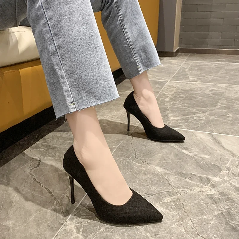 Women Pumps Pointed Toe 6-8-10cm Slip-On Thin Heels Patent Suede Party Wedding Office Lady Size 43 Woman High-Heeled Shoes