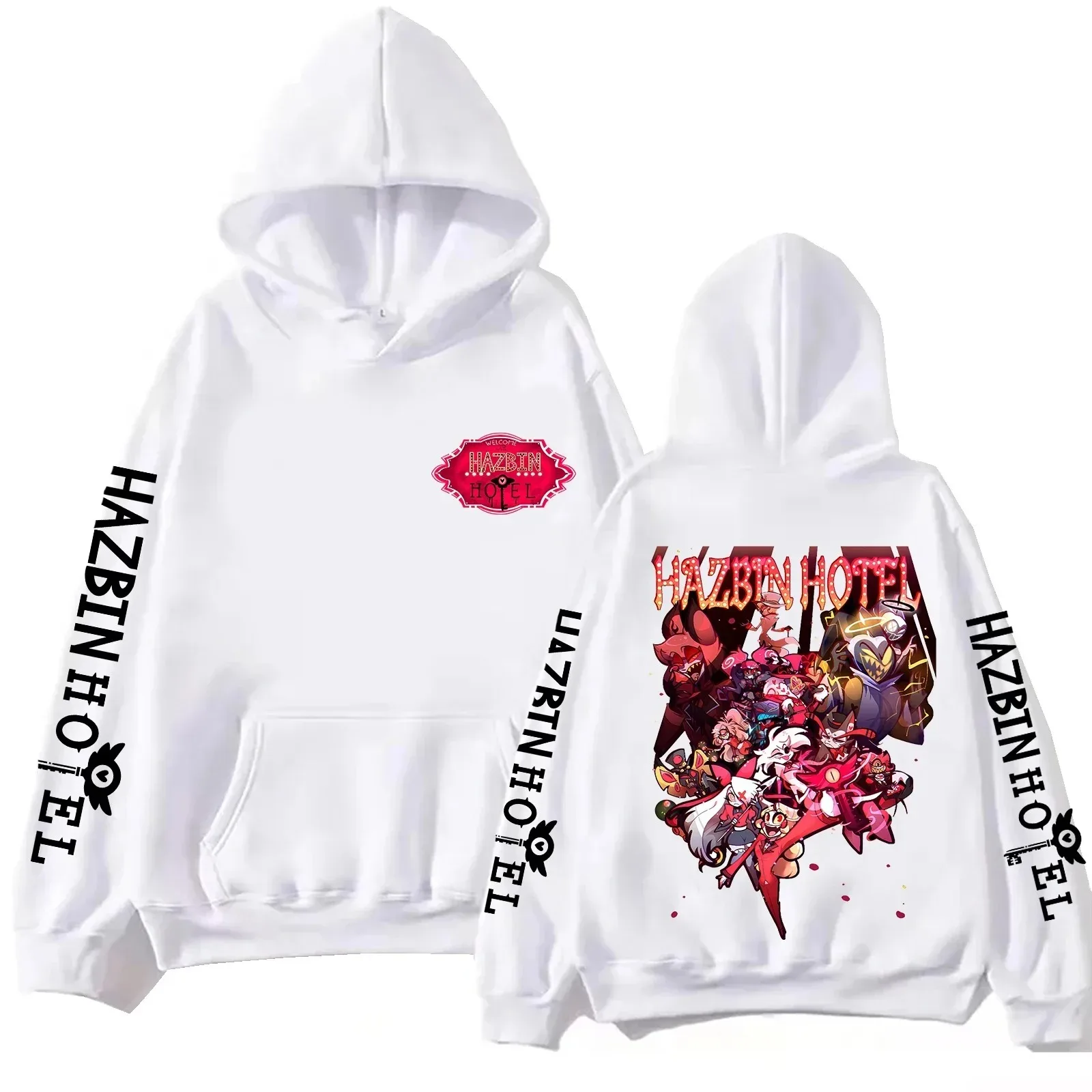 ホット漫画ハズビンホテルアラストールグラフィックプリントパーカー男性女性原宿パーカーユニセックスヴィンテージオーバーサイズカジュアルトレンディパーカー