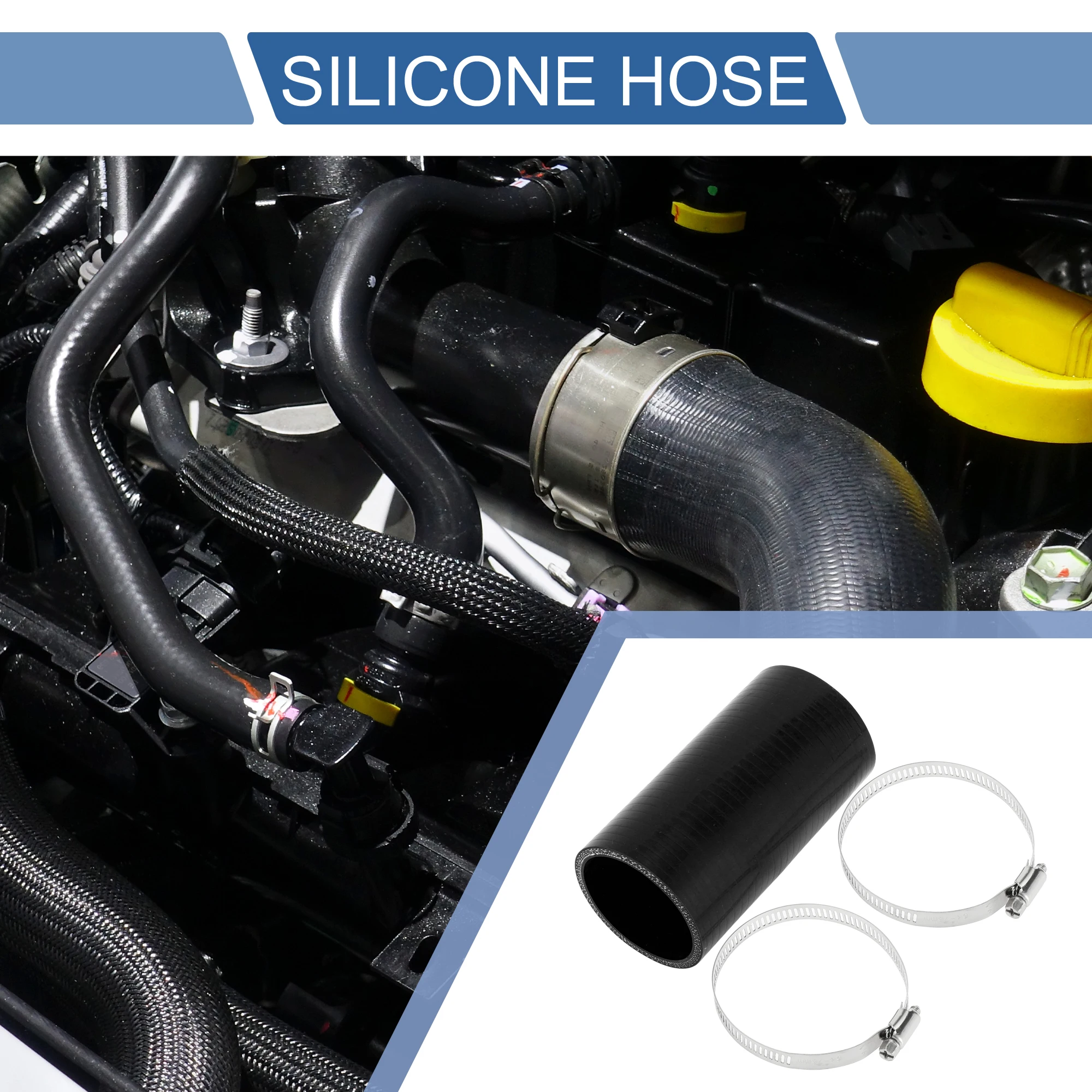 Uxcell 48/51/54/57/60/63/65/68/70/76/80/83/90/102/127/152mm id 127mm longo 0 graus mangueira refrigerante de silicone para carro com braçadeiras pretas