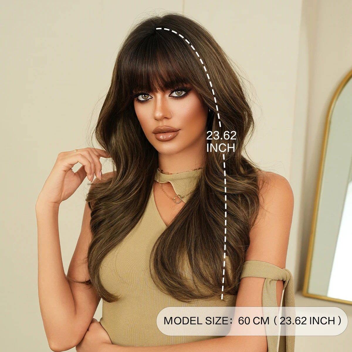 NAMM New Fashion Long Wavy Brown Wig Natural Looking High Quality Fiber Synthetic Fluffy Curly Wigs