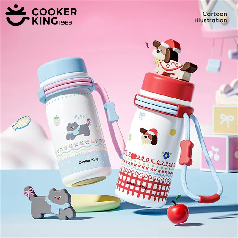 كوب ترمس 350 مللي من كوكر كينج مع حزام من الفولاذ المقاوم للصدأ زجاجة مياه معزولة بنمط كرتوني كوب قهوة للمنزل/المكتب أدوات للشرب #4