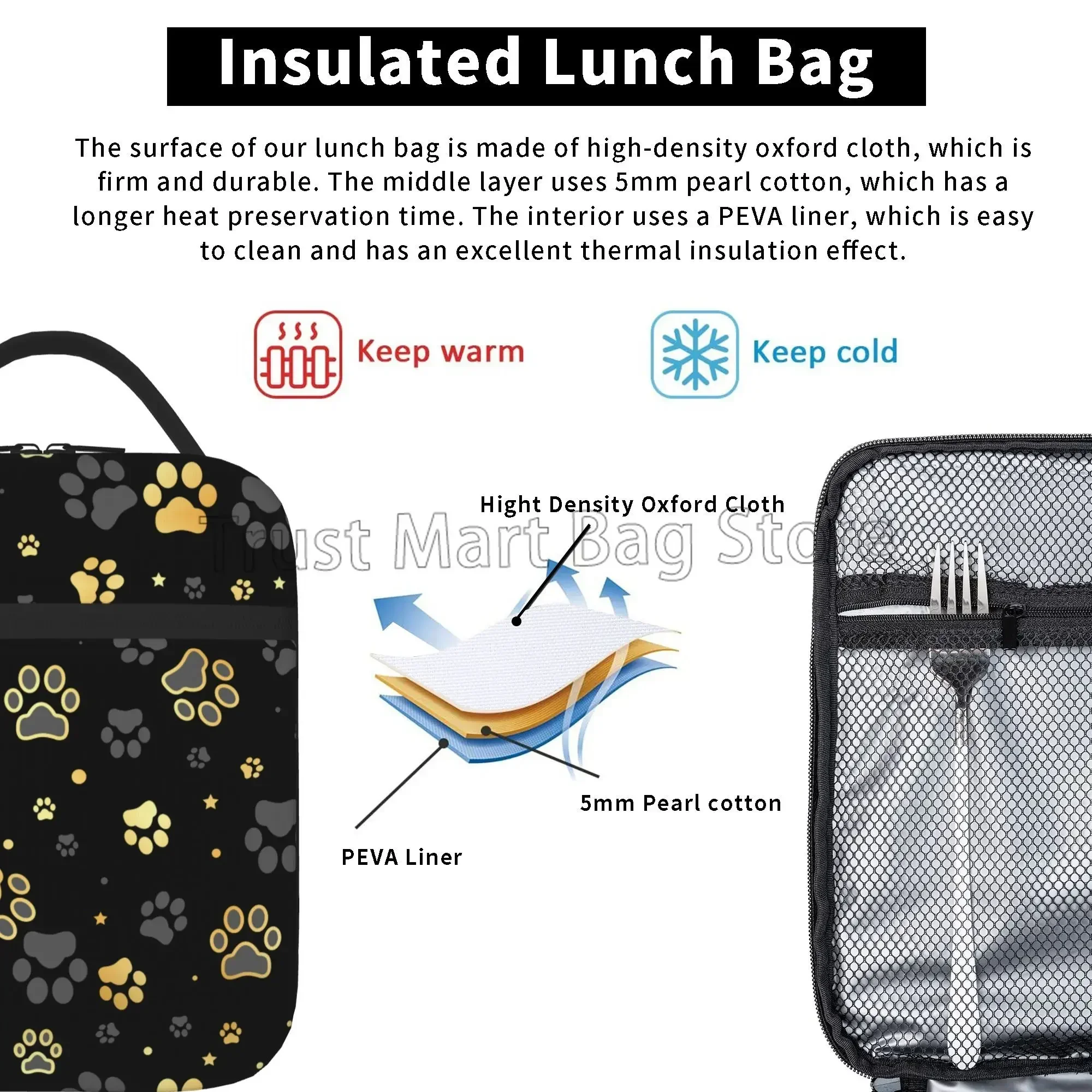 Dog Paw Print Insulated Lunch Bag for Women Reusable Lunch Box for Work School Picnic Cooler Thermal Bento Bag for Boys Girls