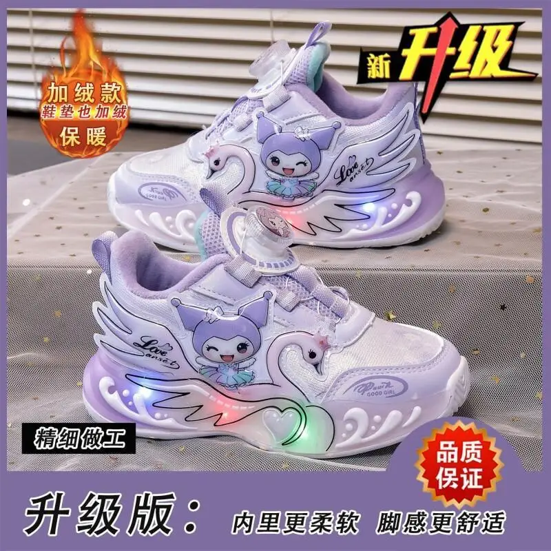 

Sanrio Kuromi Casual Shoes Baby Girls Children's Led Light Sneakers Kawaii Cartoon Spring New Nonslip Sports Shoes Luminous Shoe