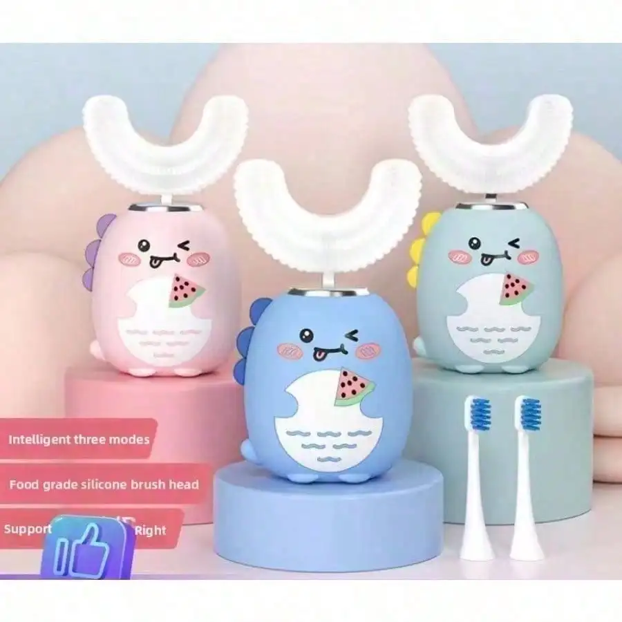 Cartoon Dinosaur Kids U‑Shaped Electric Toothbrush, Soft Silicone Oral Training Toothbrush, Fun Children Daily Oral‑Care Accessory, Holiday‑Season Gift Choice