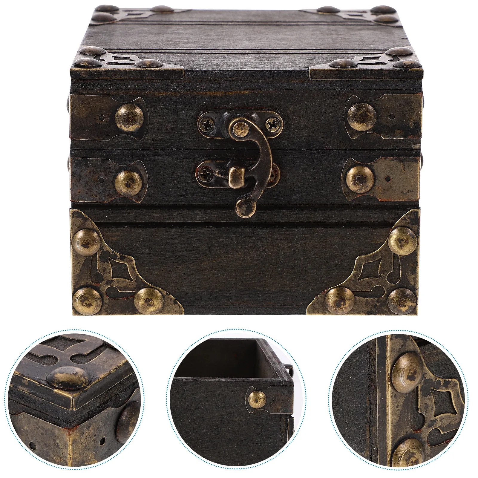 

Retro Wooden Storage Box Vintage Treasure Chest for Jewelry Organizing Bedroom Living Decoration Trinket Keepsake Box