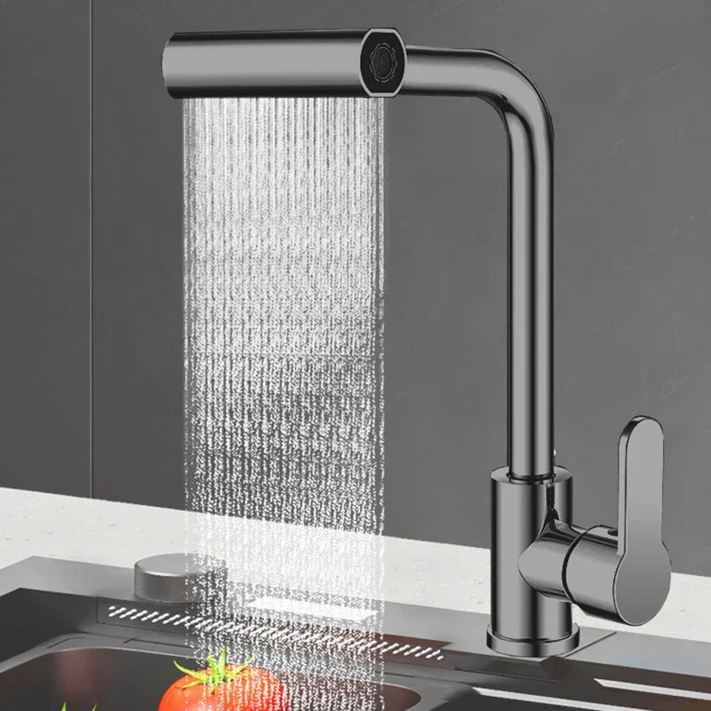 4 Modes Waterfall Kitchen Faucet Deck Mounted Sink Single Hole Cold and Hot Tap Universal 360°Rotating Stainless Steel Faucet