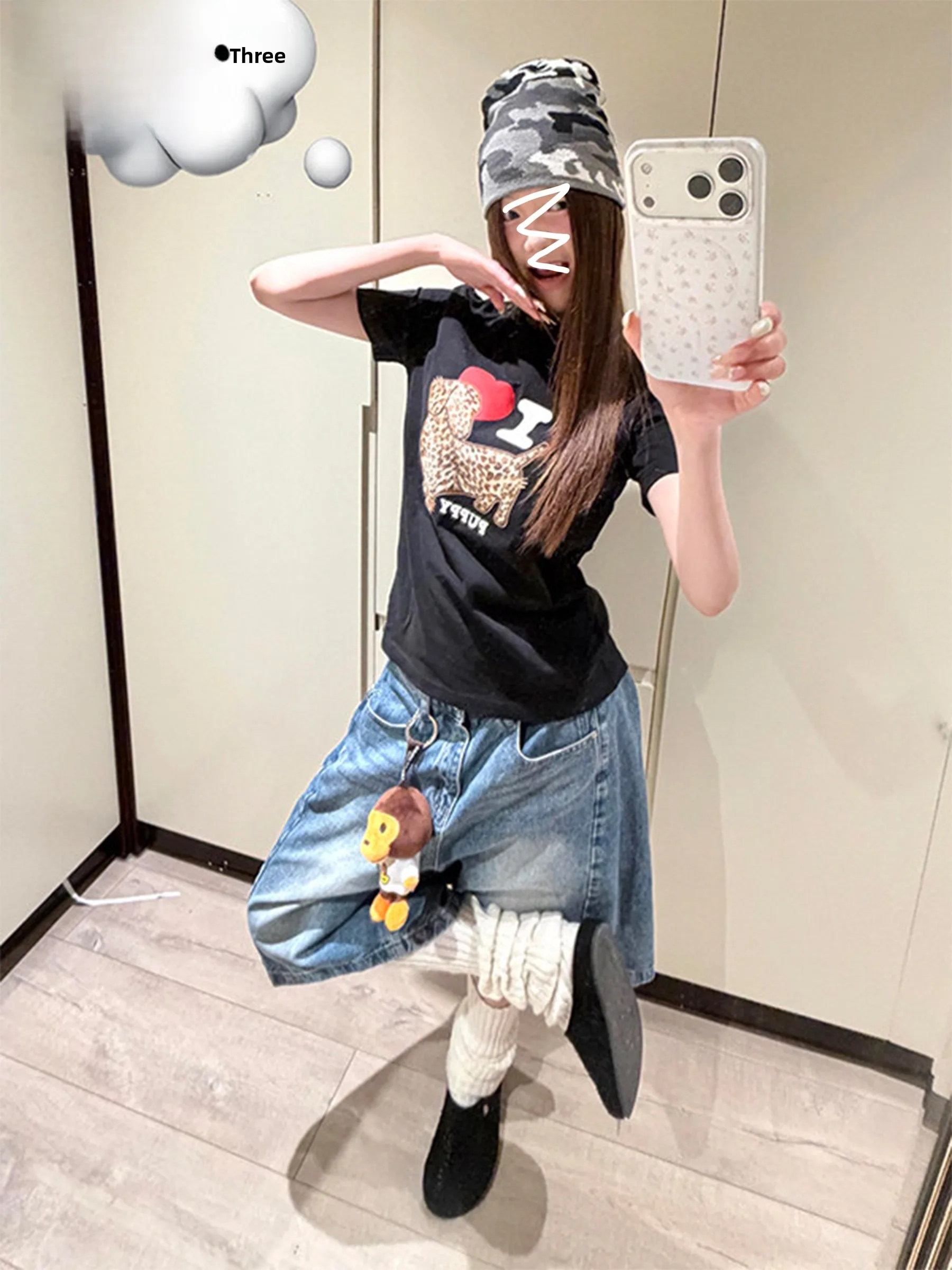 

Синие джинсовые шорты в американском ретро-стиле с эффектом потертости, прямые, женские, летние, свободные, широкие, с высокой талией, повседневные джинсы