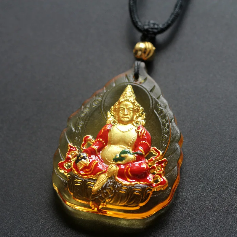 Chinese Style Ancient Liuli Craft Hand Painted Buddha Pendant Necklace Lucky Blessing Spiritual Jewelry Gift For Men Women Medit