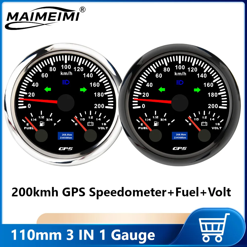 

120KMH 200KMH 85mm 3 IN 1 Gauge GPS Speedometer + Fuel Level Meter +Voltmeter VOLT Speed Meter For Car Marine Boat Truck 12V/24V