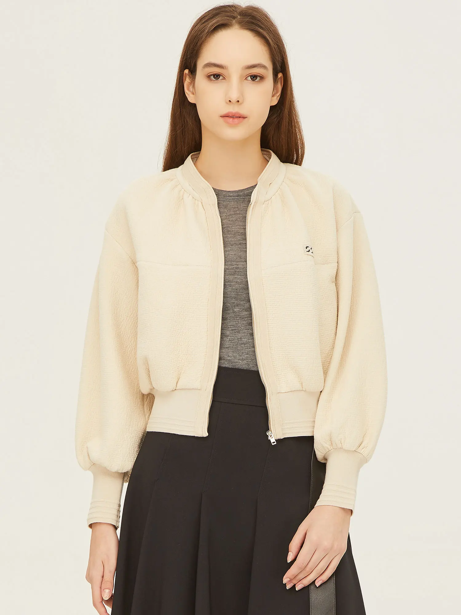 「 Imported Fashion」Genuine South korea Brand SIS New Cream Sle Soft Embroidery Short Jacket Outerwear Black and White