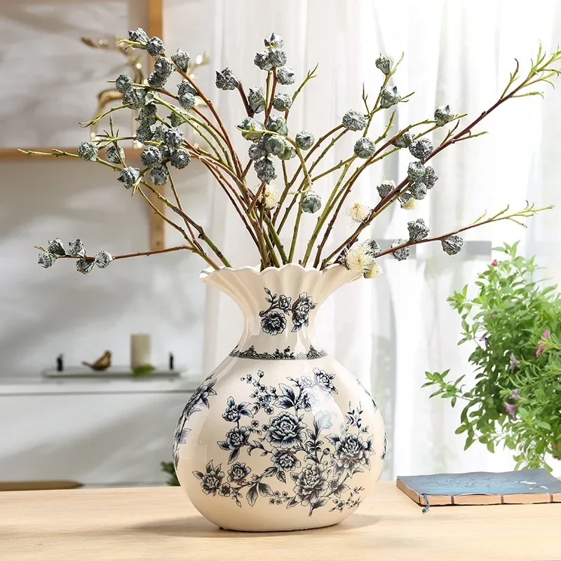 Vintage blue and white ceramic vase,decorative vase for living room entrance bedroom desktop decoration,nordic home decor gifts
