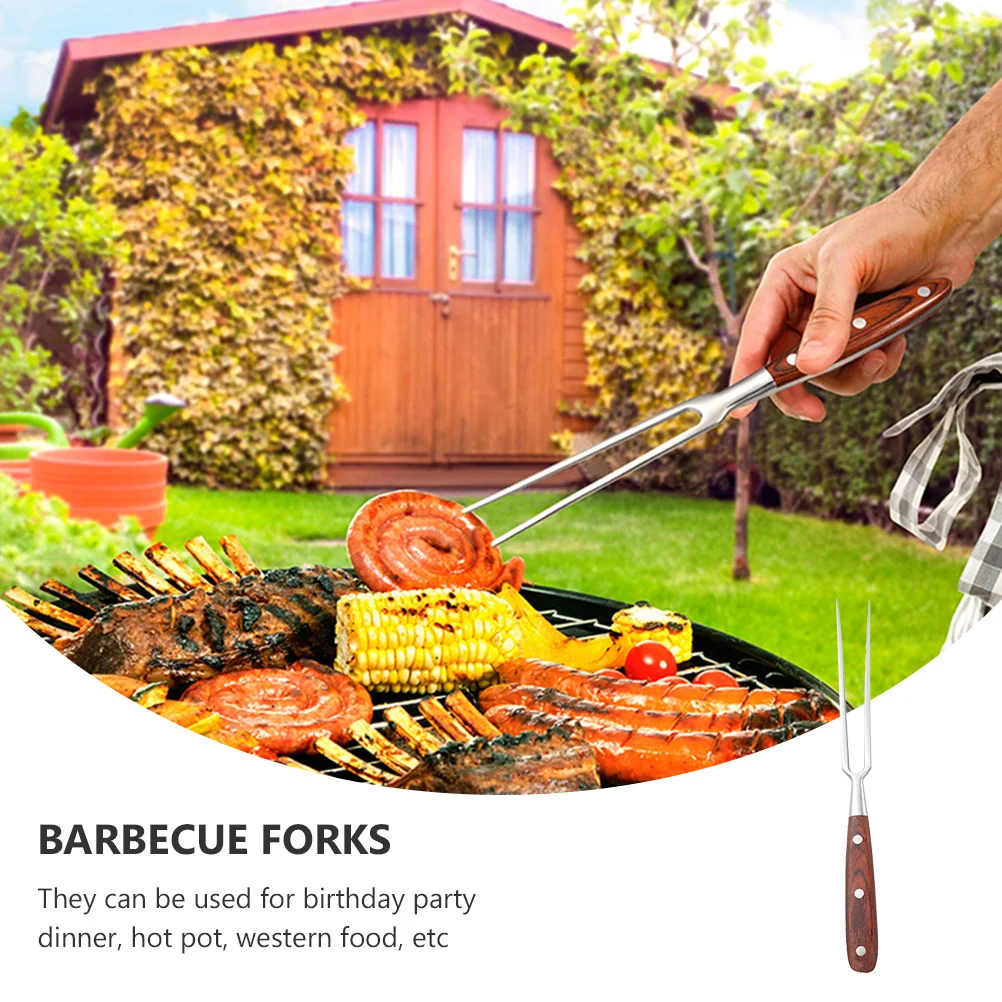 

1Set Barbecue Forks Wood Handle Stainless Steel Mirror Polished Long Handle Heat Resistant Ideal for Grill Hot Pot