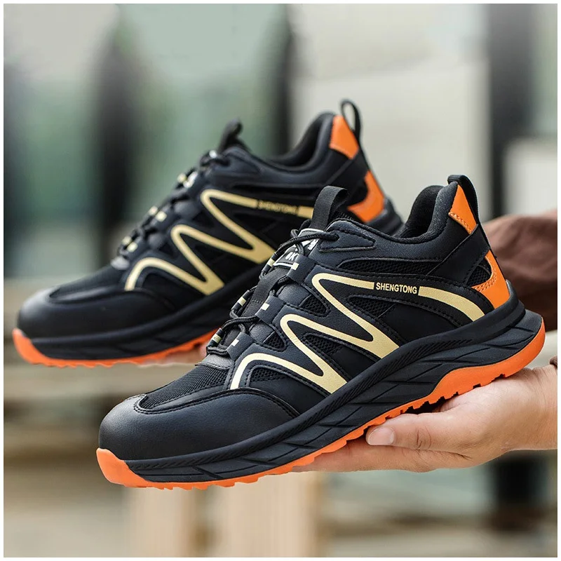 

Мужская повседневная дышащая обувь большого размера со стальным носком, рабочие летние защитные ботинки, черные рабочие кроссовки, защитная изолированная обувь
