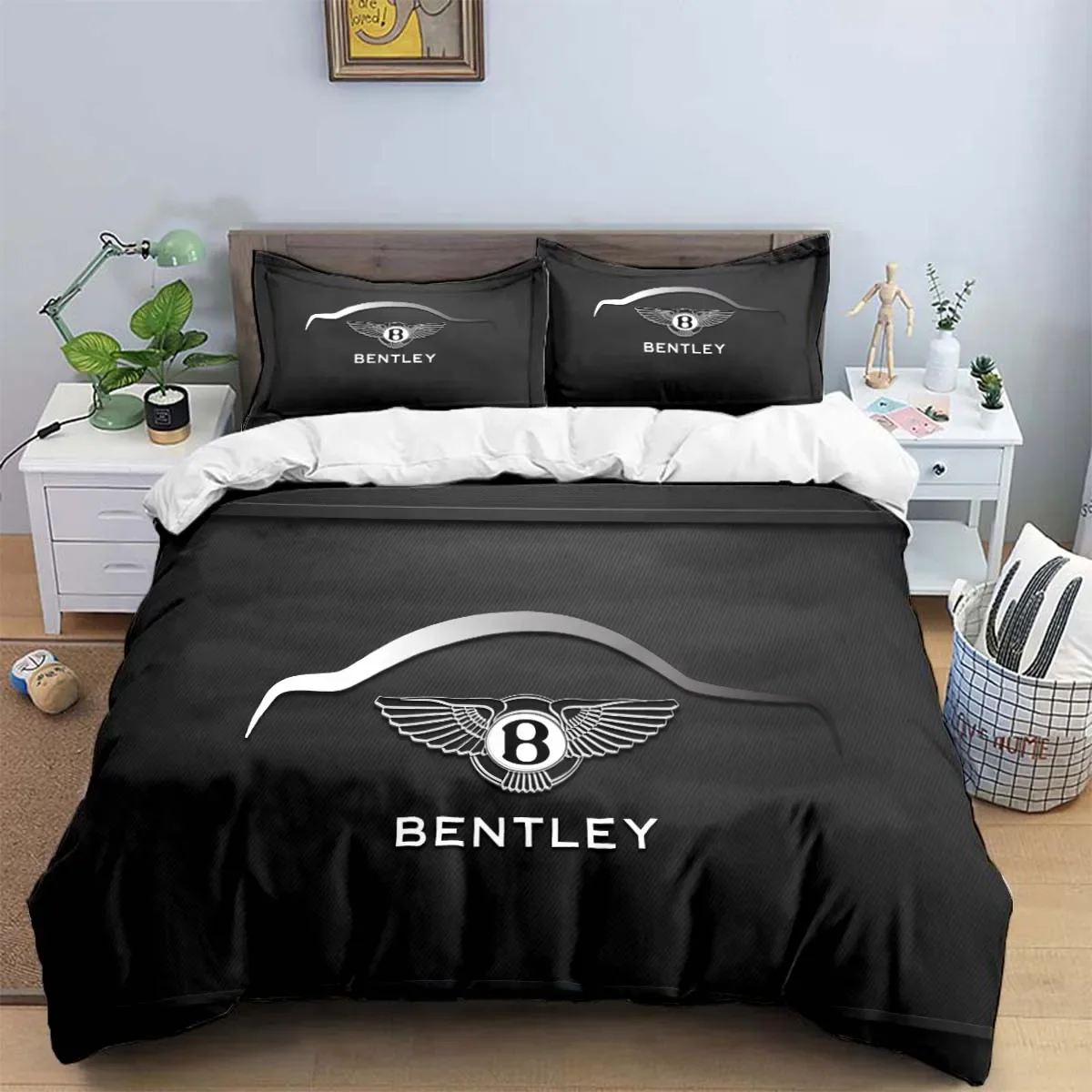 Fashion Car B-Bentley Logo Pattern Bedding Sets Bed Supplies Set Duvet Cover Comforter Set Bedding Set Luxury Birthday Gift