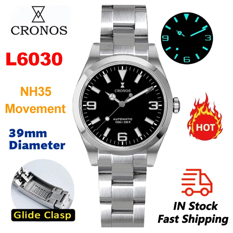

Cronos L6030 Automatic Mechanical Watches NH35 Movement Sapphire Glass Luxury Watch 100m Waterproof Luminous Dress Watch for Men