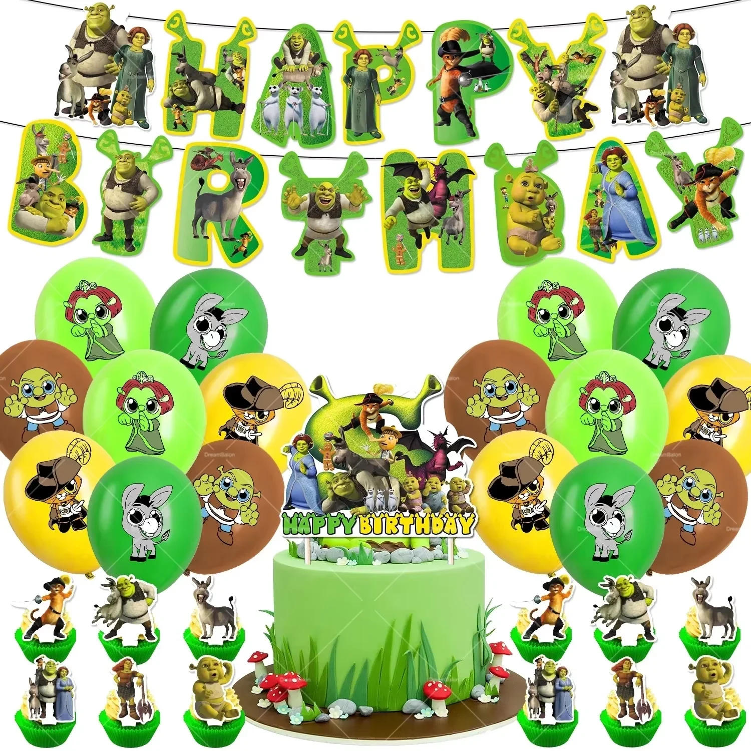 ديكور حفلات أعياد الميلاد من Monster Shrek، أدوات مائدة برينس دونكي جرين برينسيس، طبق كوب بالون للأطفال، هدية لصالح استحمام الطفل