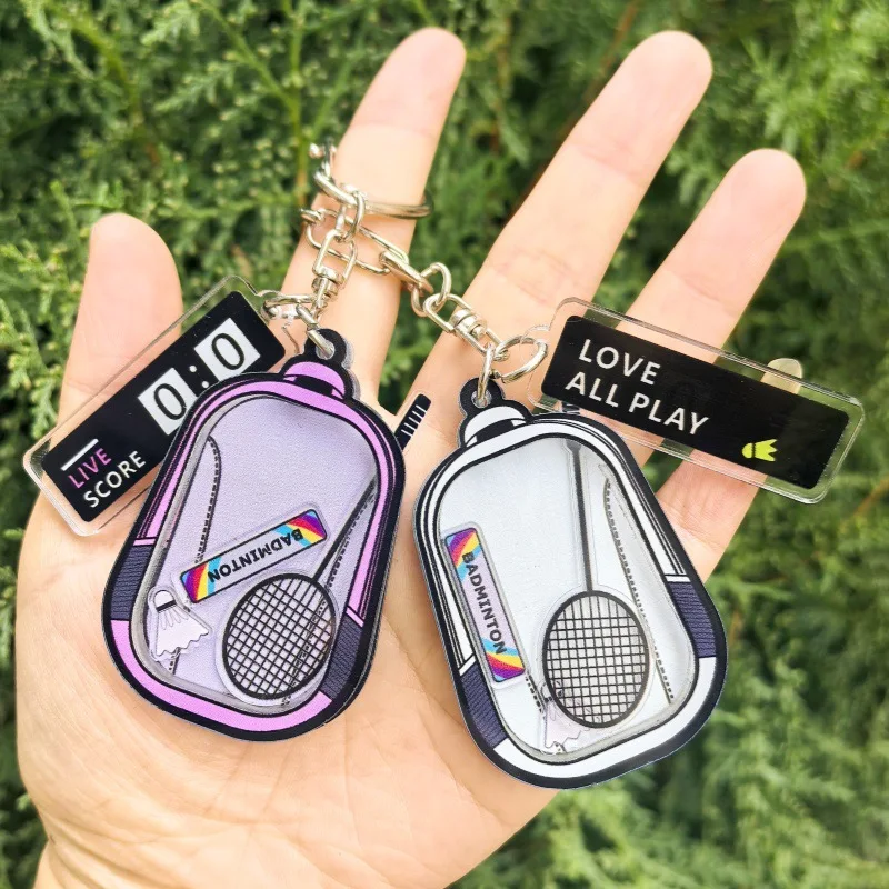 Cute Badminton Bag Shaker Keychain Acrylic Racket Shuttlecock Floating Pendant Sports Souvenir Backpack Charms Couple Key chains