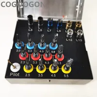 21 unids/set de taladros de fresa de osseodsificación Dental de titanio, Kit negro de implante Dental, quirúrgico sin óxido con tapones