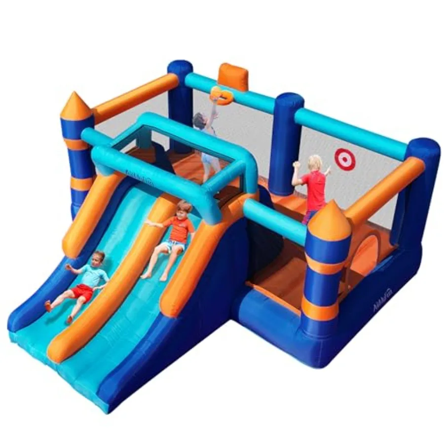 Casa de rebote inflable, casa inflable con doble tobogán, casa que rebota, castillo de rebote para niños en interiores y exteriores, casa de juegos