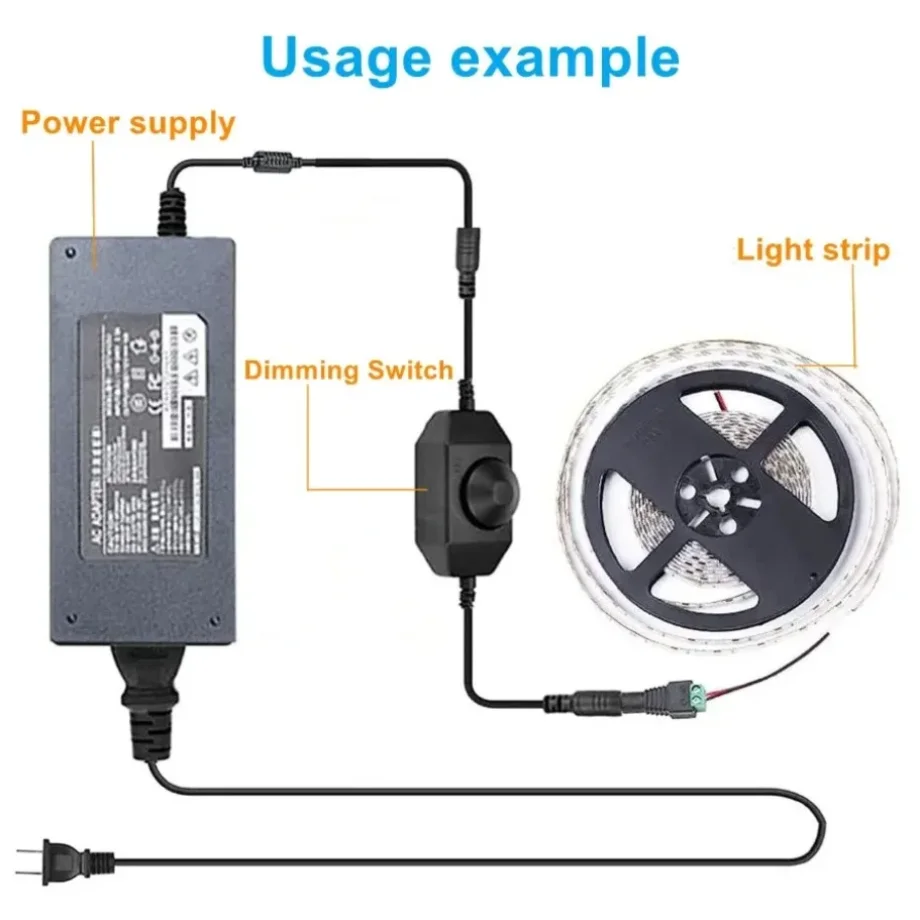 DC 5V/12V 24V LED Knob Dimmer Switch Rotary ON OFF Controller USB Female To Male Extension Cord White Black Light Strip