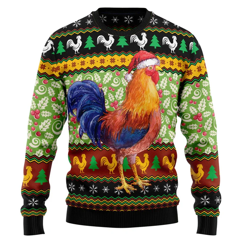 Funny Chicken Christmas Ugly Christmas Sweater Men Merry Christmas 2025 New Year Sweatshirt Rooster Graphic Hoodie Family Tops