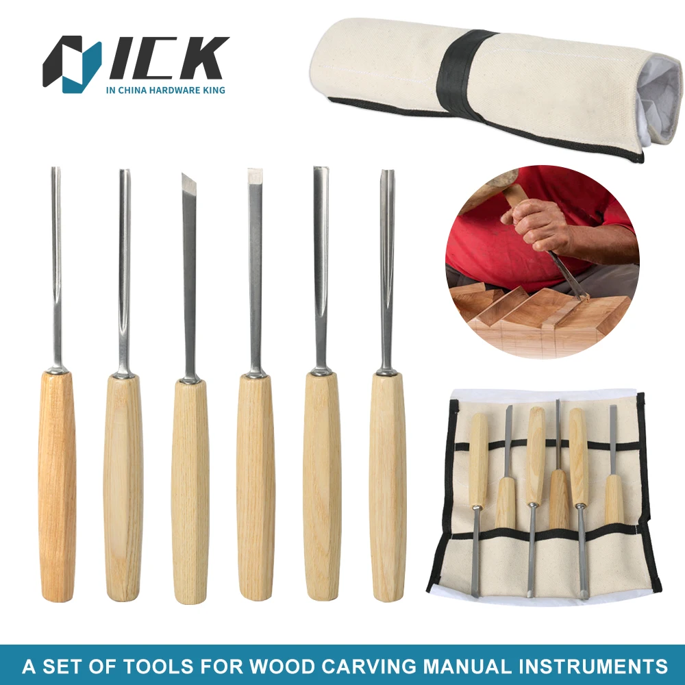 

Woodworking Carving Chisel Kit 6Pcs HSS Wood Chisels Set Professional Chisels with Beech Handles Ergonomic Wood Carving Tools