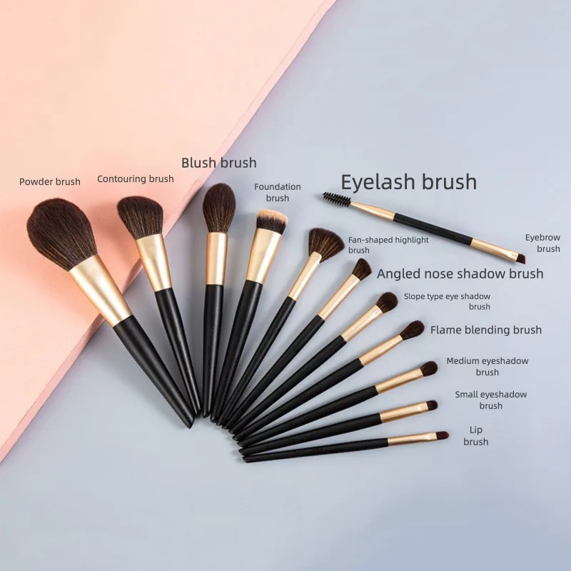 ชุดแปรงแต่งหน้า 12 ชิ้น: แปรงแต่งหน้า, แปรงปัดแป้ง, แปรงปัดแก้ม, แปรงอายแชโดว์, อุปกรณ์เสริมความงาม, แปรงแต่งหน้า