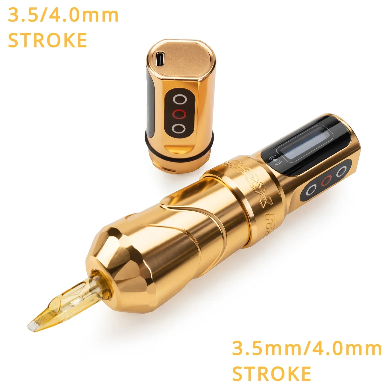 3.5/4.0mm stroke  Stealth Gold with 2 PowerBolt II Tattoo Machine Pen 12V 12000RPM Coreless Motor Big Capacity Battery 2400mAh