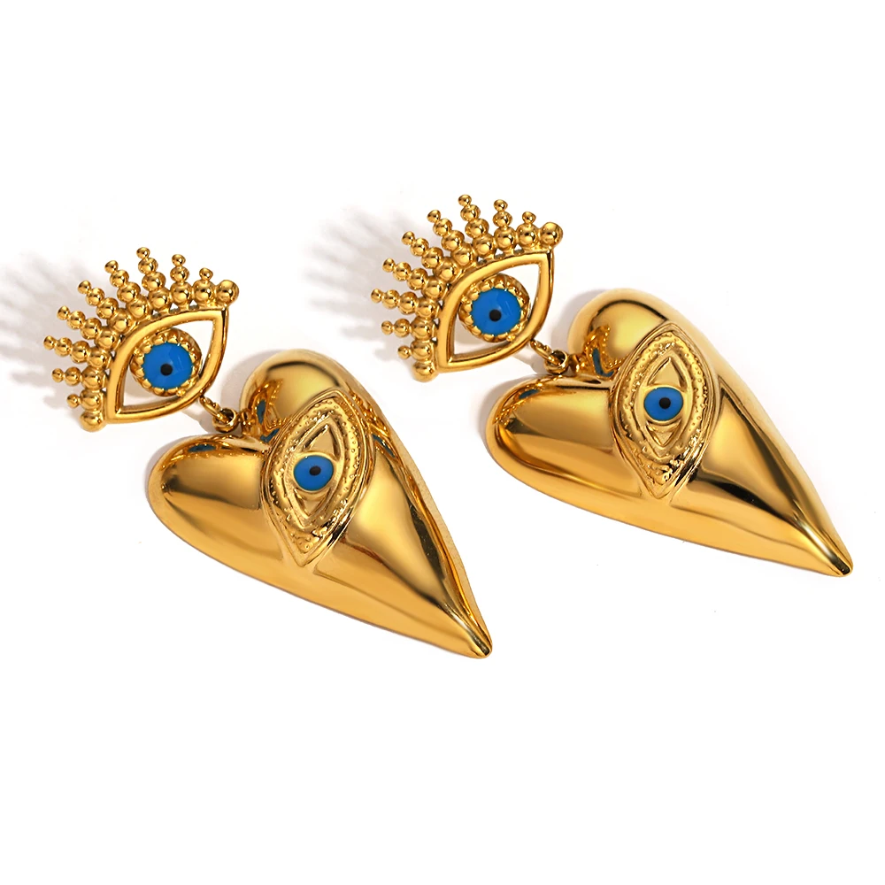 أقراط مطلية بالذهب للنساء ، الفولاذ المقاوم للصدأ ، المثلث ، القلب ، عين الشيطان ، الشخصية ، التبديد ، المجوهرات