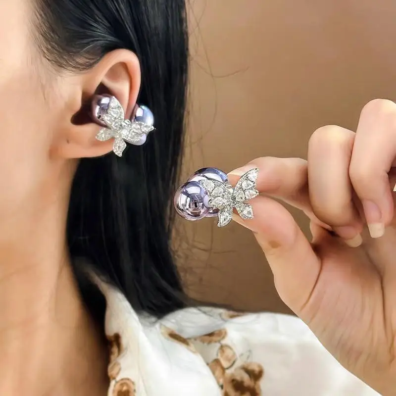 Crystal Rhinestone Butterfly Earbud Clip Detachable Universal Bluetooth Earphone Decor for All Occasion Daily Use