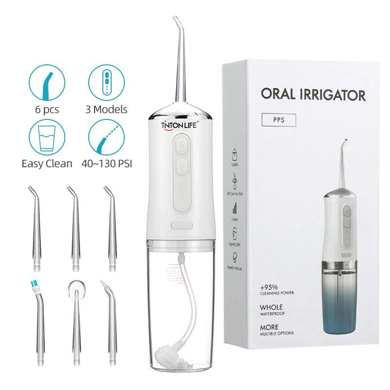 Oral Irrigator 3 Modes USB Rechargeable Water Flosser Portable Dental Water Jet 220ML Water Tank Waterproof Teeth Cleaner