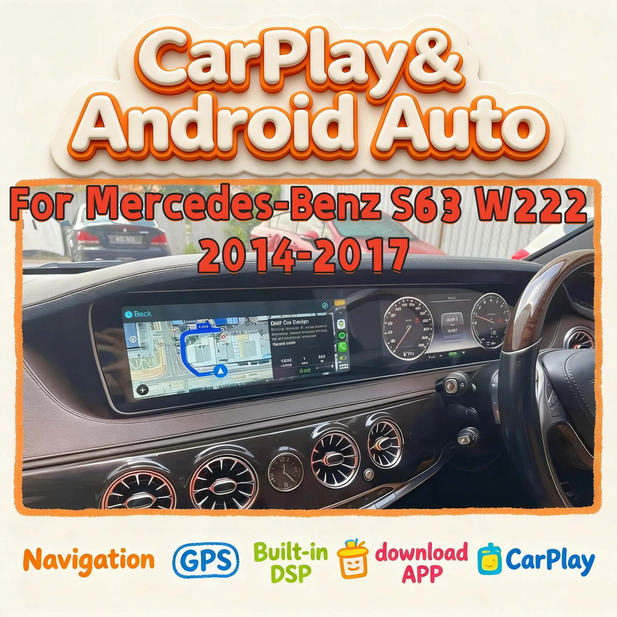 

12,3-дюймовый мультимедийный плеер, радио Carplay для Mercedes-Benz S63 W222 2014-2017 Android Auto LHD RHD, автомобильный GPS-навигатор DSP