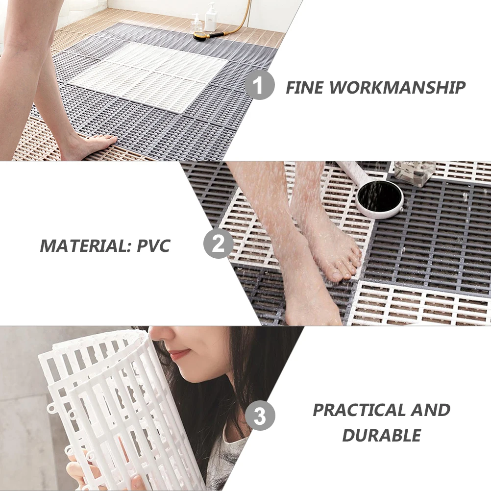 

2Pcs Non slip Rubber Bath Mats PVC Waterproof Drainage Floor Splicing Bathroom Carpet Bedroom Kitchen Balcony Living Room