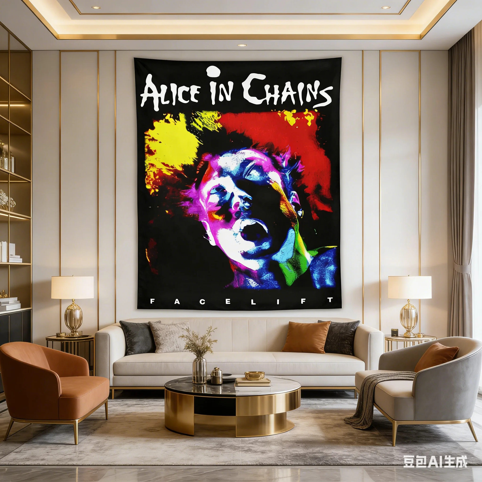 1pc Alice in Chains Facelift Tapestry, Rock Band Album Cover Wall Hanging, Polyester 2D Print, Grunge Music Decor for Bedroom, G