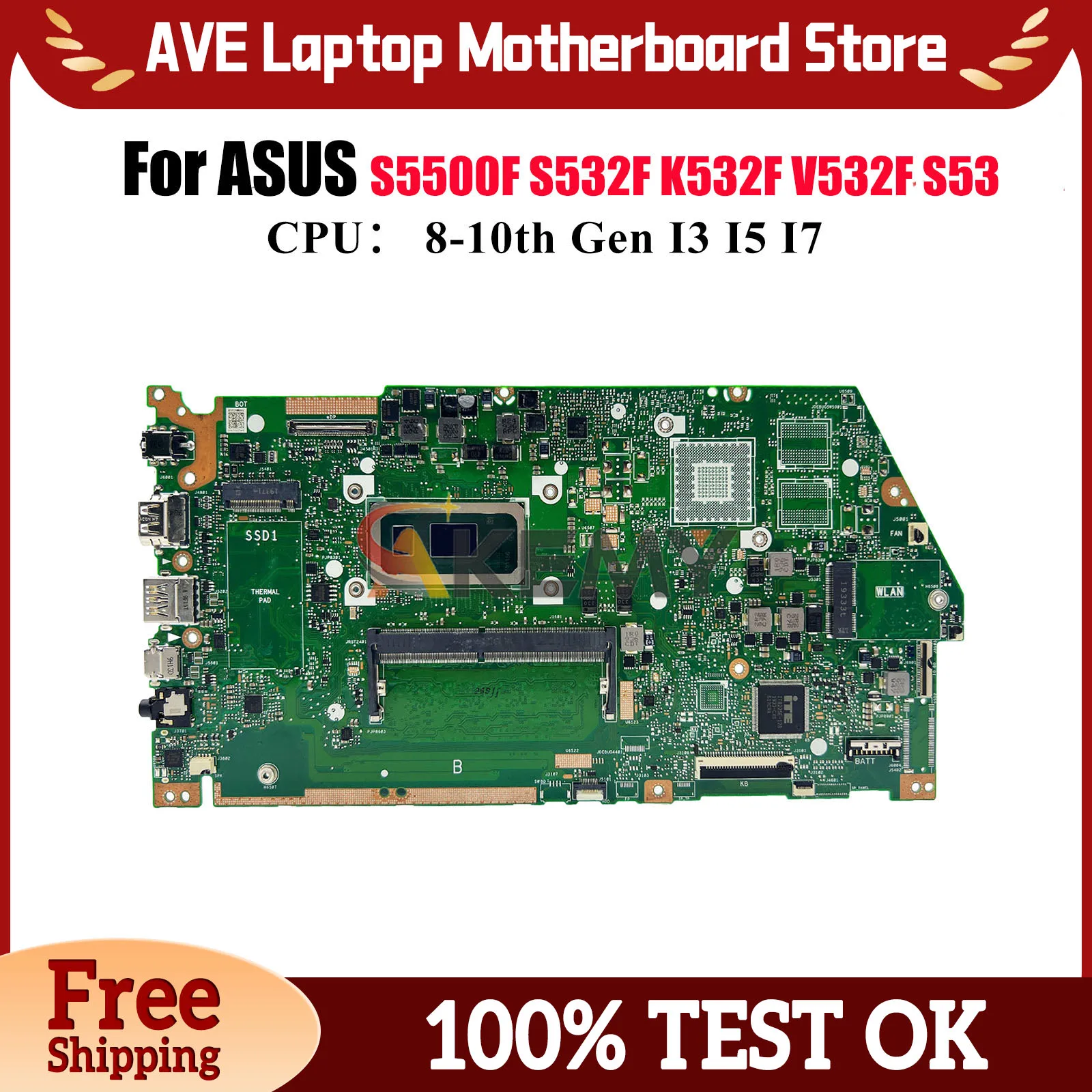 

X532FA Laptop Motherboard For ASUS K531F X532F S532F S5500F K532F S531F V532F X532FLC X532FL X532FAC Mainboard With I3 I5 I7 CPU