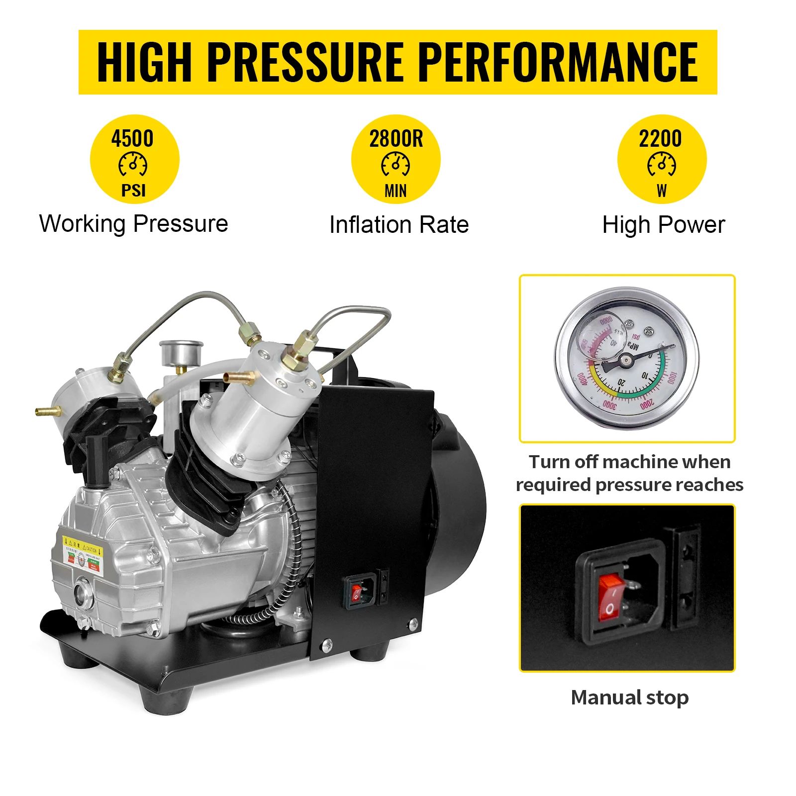 Imagem -02 - Tuxing 4500psi 300bar Pcp Compressor de ar o Compressor de Parada Automática para Pistola de ar Pneumática Pcp Rifle Tanque de Mergulho de Alta Pressã