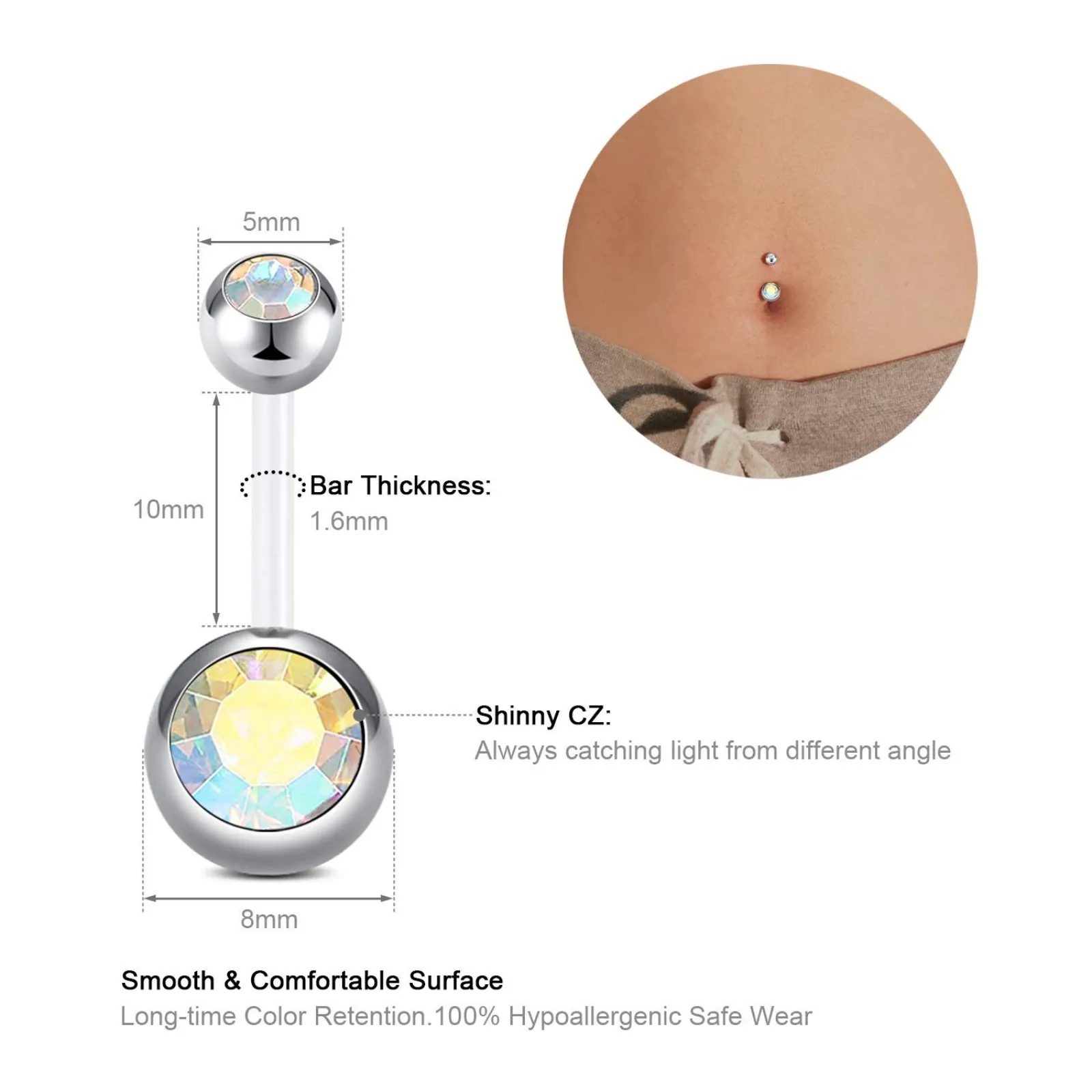 7Pcs Plastic Belly Button Rings Navel Maternity Pregnancy Sport Pregnant Women Flexible Clear Belly Piercing Retainers 10mm