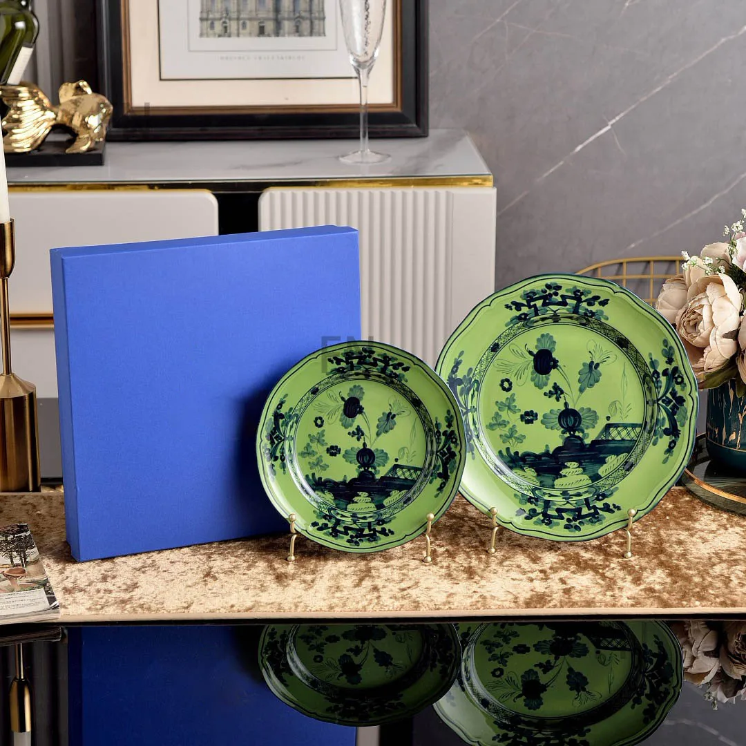 High-end Oosterse Serie Koffiekop en Schotel Keramische Mok Roze Geel Blauw Groen Bedrukte Borden Theekop Set Geschenkdoos Souvenir