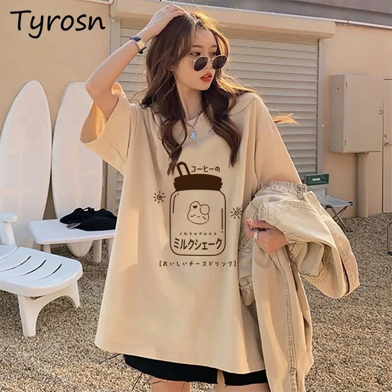 

Cartoon Printed T-shirts Women Short Sleeve O-neck Summer Loose Oversized Fashion Korean Trendy Tops Thin Leisure Daily New Cozy