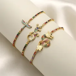 AAA Multicolor CZ Stones Lovely Dragon Dragonfly Lizard Gecko Charm Bracelet Women Rainbow Cubic Zirconia Crystal Jewelry Gift