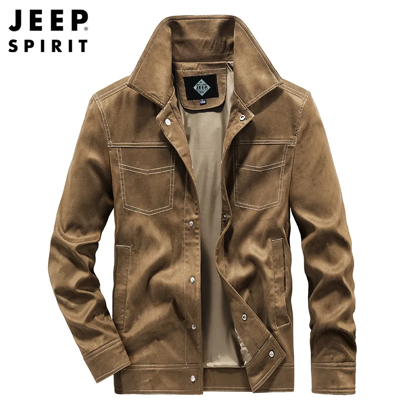 JEEP SPIRIT New Fashion Simple Suede Jacket Men Spring and Autumn Classic Lapel Casual Versatile Comfortable Buckle Coat Clothes